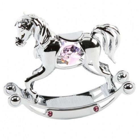 Image of Crystocraft Pink Rocking Horse Christening Gift For Girls