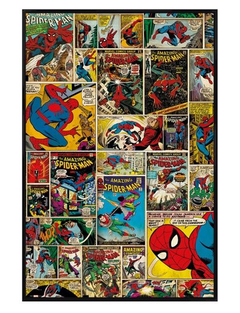 Image of Gloss Black Framed Marvel The Amazing Spider-man Comic Book Collage Poster