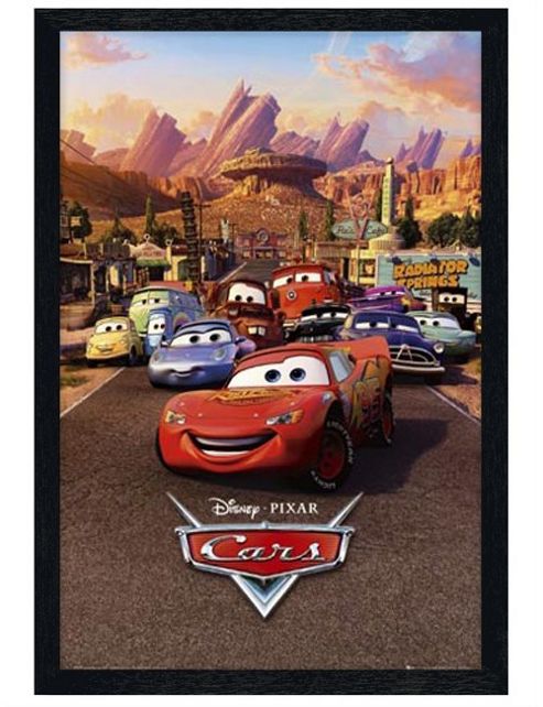 Image of Black Wooden Framed Disney Pixar Cars The Movie Character Collage Poster