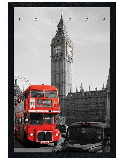 Image of Westminster View Black Wooden Framed Driving Past Big Ben Poster