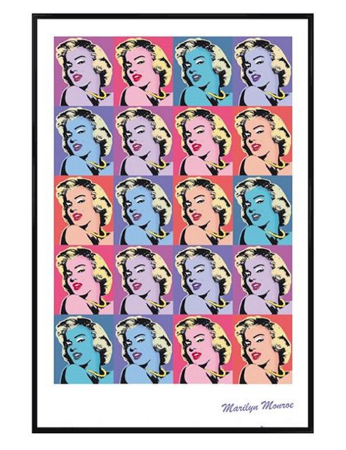 Image of Marilyn Monroe Gloss Black Framed Pop Art Repeat Pattern Poster