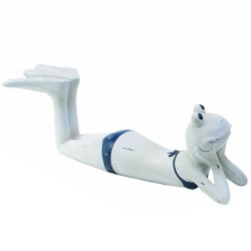 Image of Frog - Sunbathing Female Shelf Sitter Ornament - White / Blue
