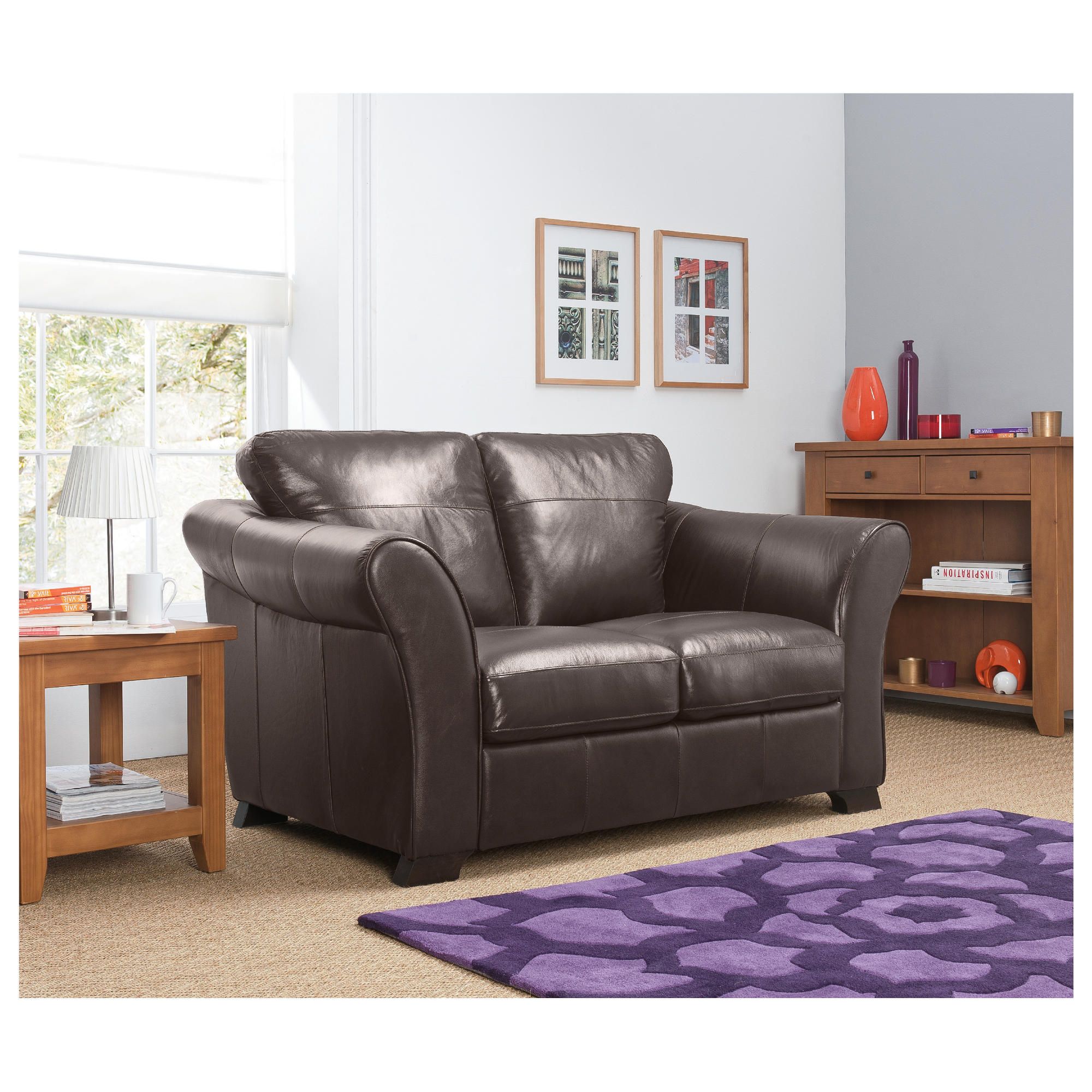 Capri Small Leather Sofa Chocolate at Tescos Direct