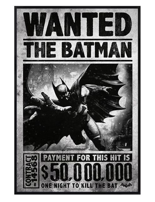 Image of Gloss Black Framed Batman Arkham Origins Wanted The Batman Poster