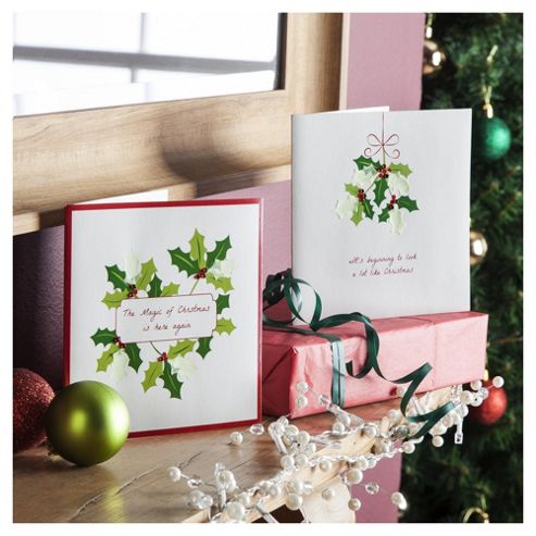 Image of Tesco Luxury Holly Christmas Cards, 10 Pack