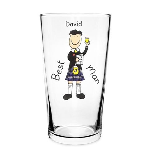 Image of Personalised Scottish Wedding Cartoon Pint Pilsner Glass