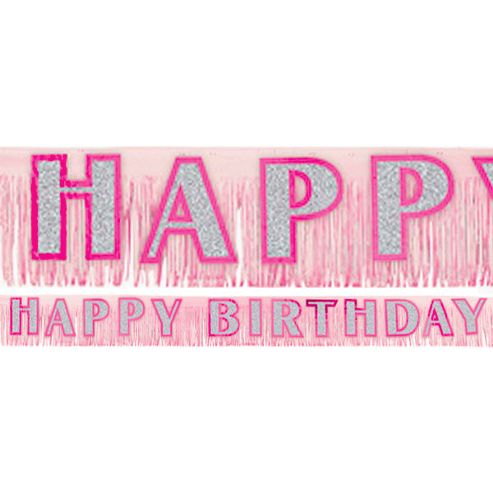 Image of Banners Birthday Pink Fringed Banner (each)