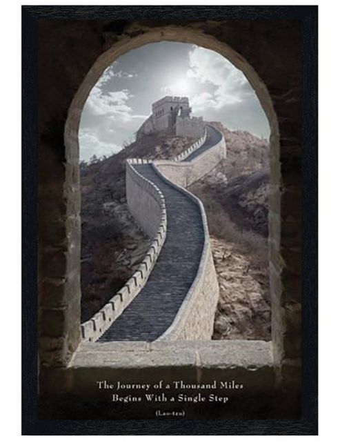 Image of Begins With A Single Step Black Wooden Framed The Journey Of A Thousand Miles Poster