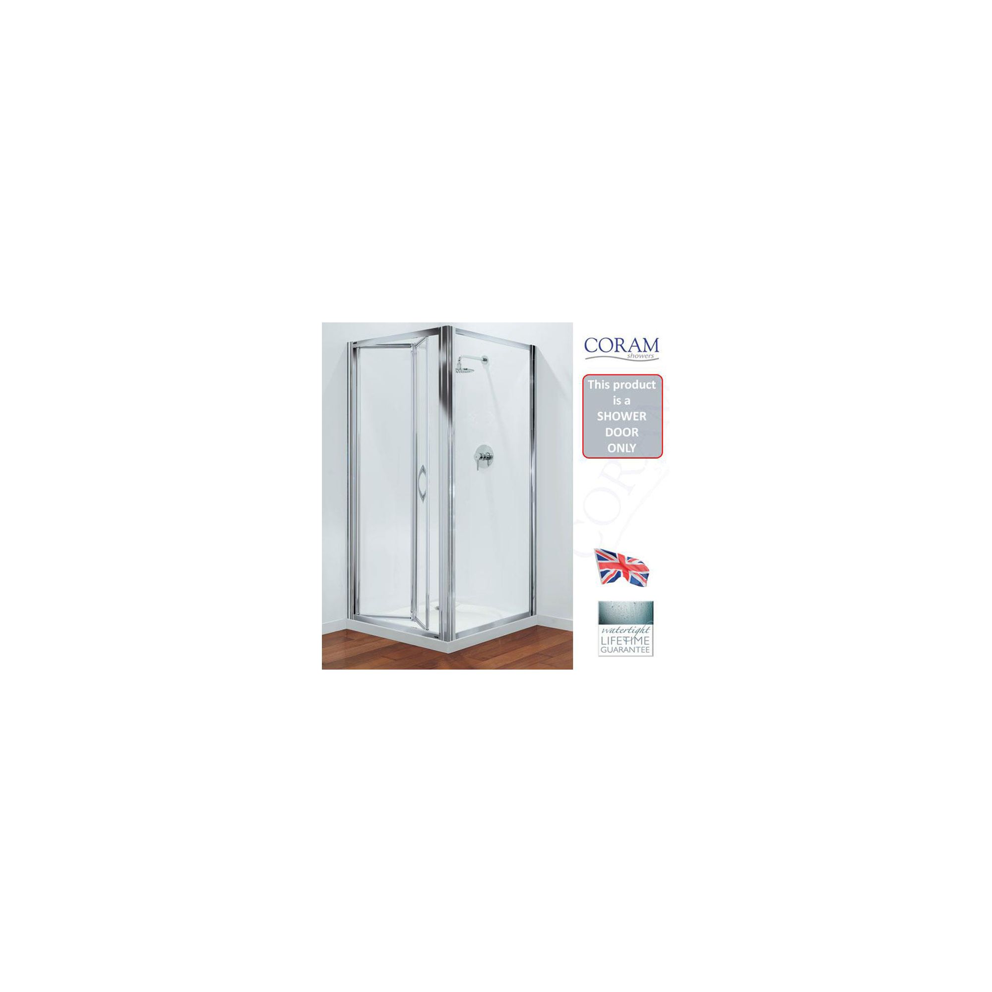 Coram Premier Bi-Fold Shower Door, 800mm Wide, Polished Silver Frame, 6mm Plain Glass at Tesco Direct