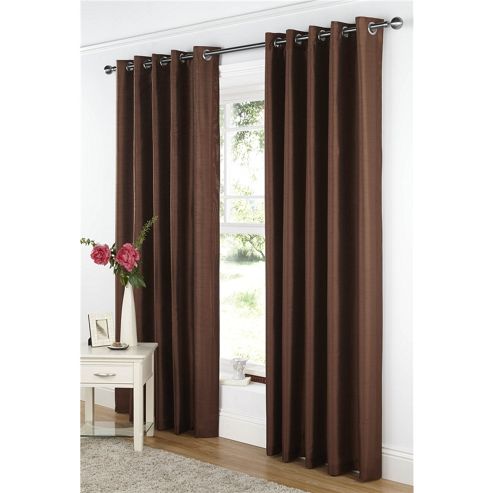 Image of Dreams And Drapes Java Lined Eyelet Faux Silk Curtains 66x54 Inches (167x137cm) - Chocolate