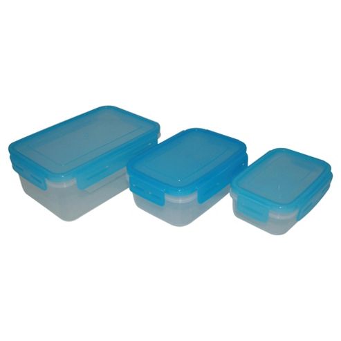 Image of Tesco Klipfresh Rectangular Blue Food Containers, Set Of 3
