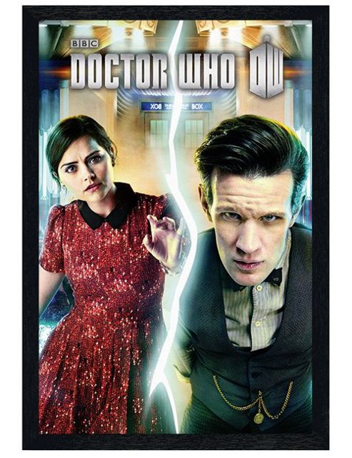 Image of Doctor Who Dr Who & Clara Black Wooden Framed Matt Smith & Jenna-louise Coleman Dr Who Poster