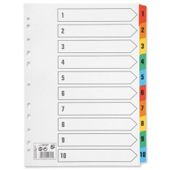 5 Star Index 230 micron Card with Coloured Mylar Tabs 1-10 A4 White