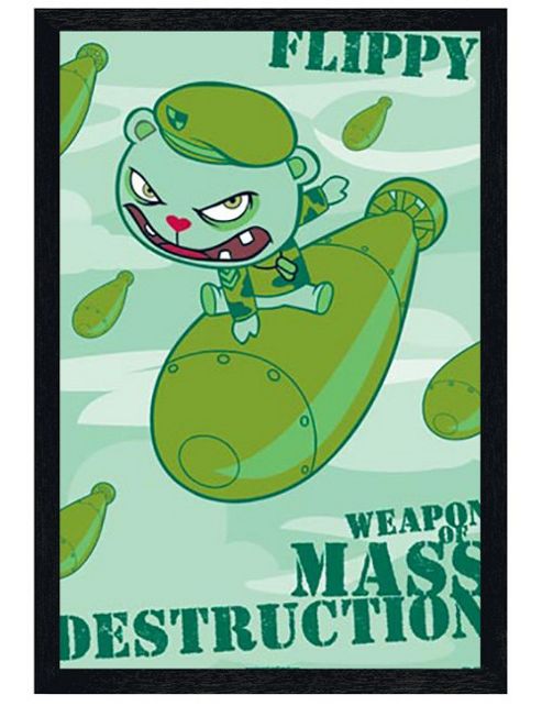 Image of Happy Tree Friends Black Wooden Framed Flippy Weapons Of Mass Destruction Poster