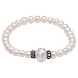 Cream Pearl Stretch Bracelet with Clear Glass Bead