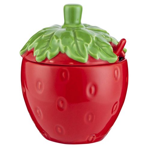 Image of Tesco Strawberry Jam Jar And Spoon, Red