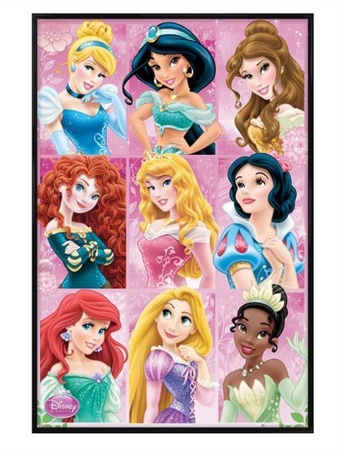 Image of Gloss Black Framed Disney Princess Nine Beautiful Princesses Poster