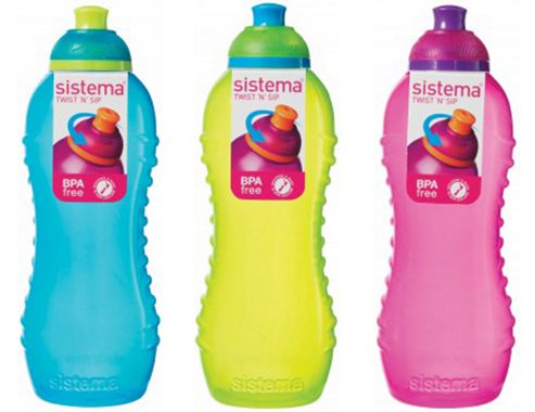 Image of 3 Sistema 460ml Drink Bottles, Aqua Blue, Lime Green, Pink