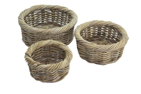 Image of Wicker Valley Round Rattan Storage Basket In Grey 3 Piece Set