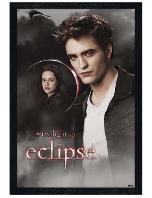 Image of Black Wooden Framed Twilight Eclipse Edward & Bella In Moonlit Sky Poster