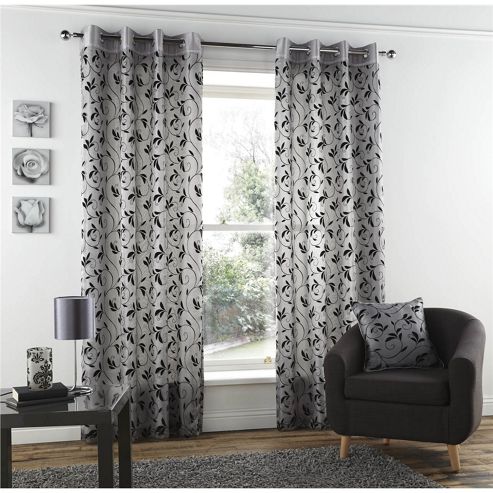 Image of Curtina Ashcroft Silver 90x54 Inches (228x137cm) Eyelet Curtains