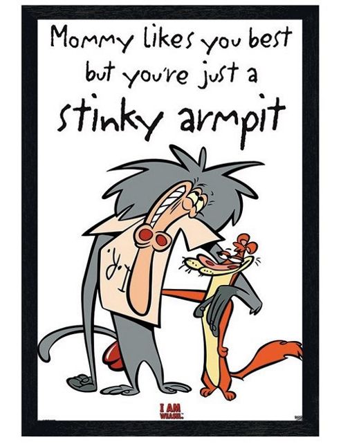 Image of Black Wooden Framed Cartoon Network I Am Weasel Stinky Armpit Poster