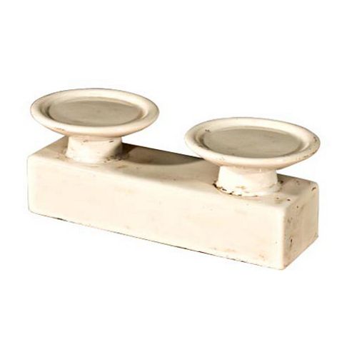 Image of Scales - Rustic Double Enamel Candle Holder - Cream