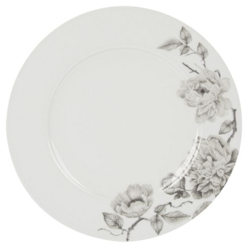 Image of Grey Floral Dinner Plate, Porcelain