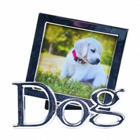 Image of Metal Square Dog Photo Frame - Silver