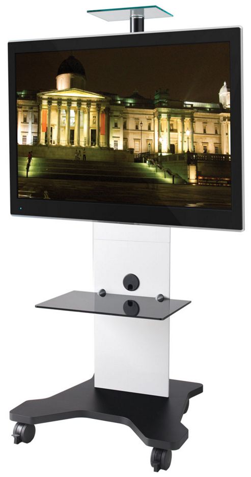 Image of B-tech White Cantilever Tv Stand With Castors