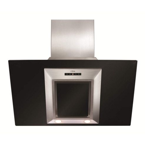 Image of Cda Evg9bl Designer Angled 90cm Chimney Cooker Hood Stainless Steel And Black Glass