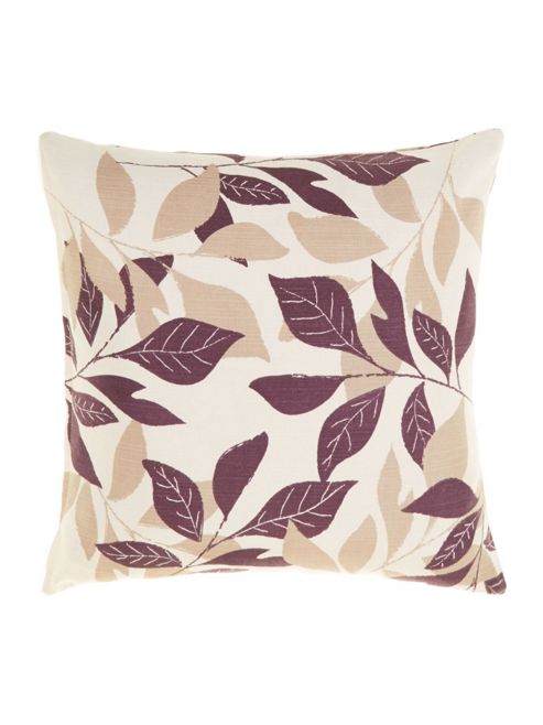 Image of Linea Leaf Design Cotton Cushion, Purple