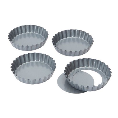 Image of "bakers Pride Set Of 4 Non-stick Loose Base Mini Quiche/tartlet Pans, 4""/10cm"