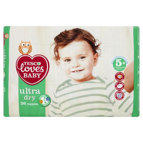 Image of Tesco Loves Baby Ultra Dry Junior Plus Size 5+ - 36 Pack