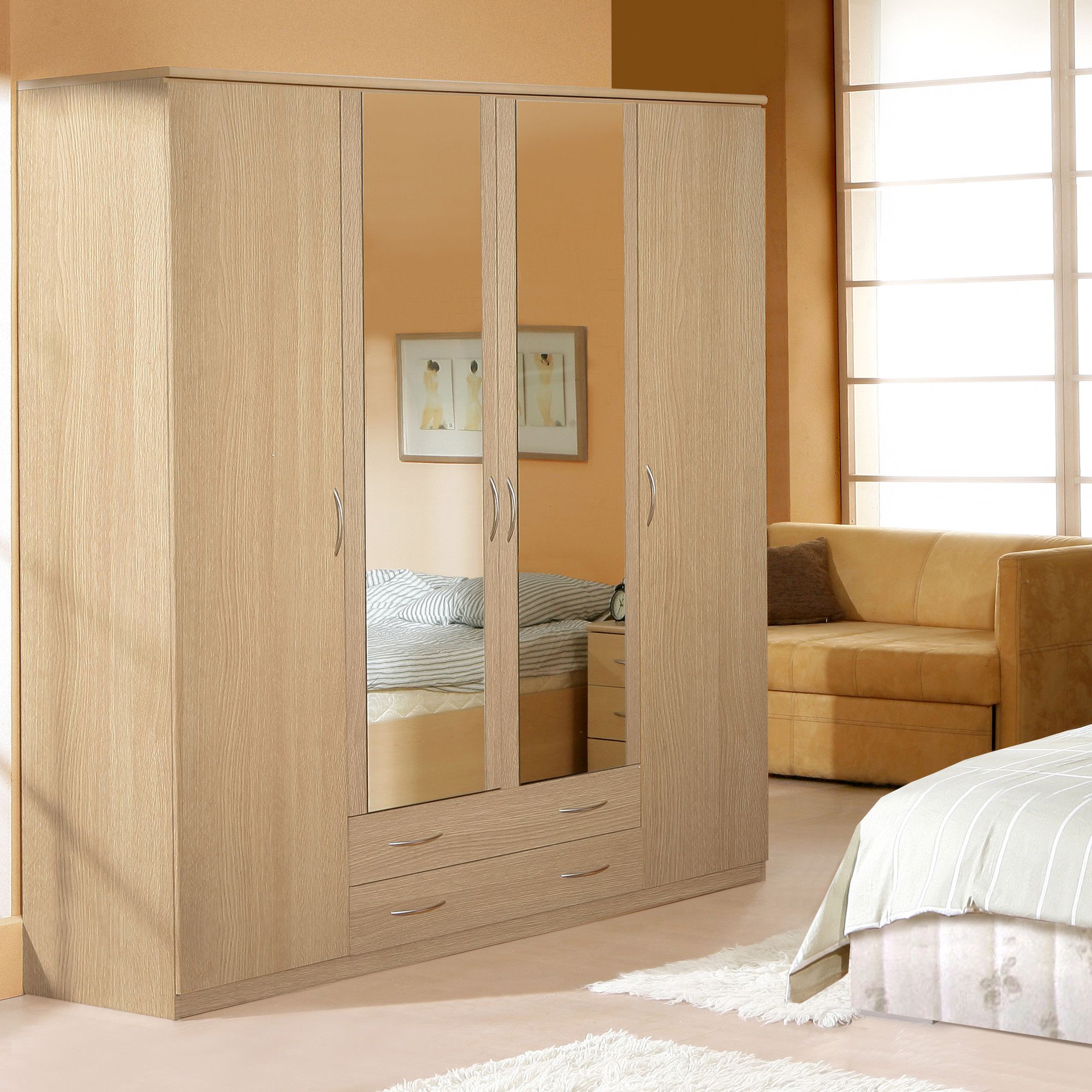 Ideal Furniture Onyx Four Door Wardrobe in Yorkshire Oak at Tesco Direct