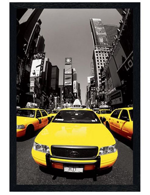 Image of New York City Black Wooden Framed Yellow Cabs Poster