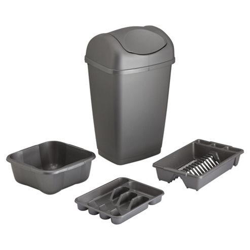 Image of Tesco 4-piece 50l Bin Set, Platinum