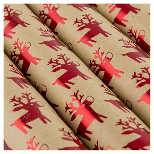 Buy Tesco Kraft Reindeer Christmas Wrapping Paper, 3m from our Wrapping