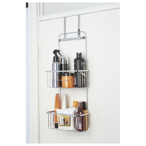 Image of Croydex Hook Over Door Two Tier Storage Basket, Chrome