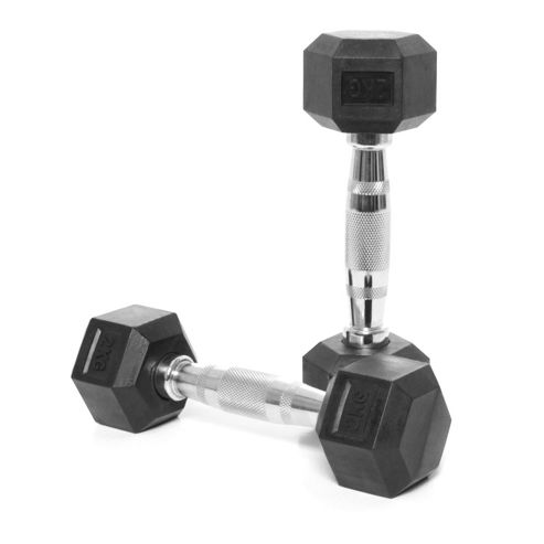 Image of Body Power Rubber Hex Ergo Dumbbells - 2kg (x2)