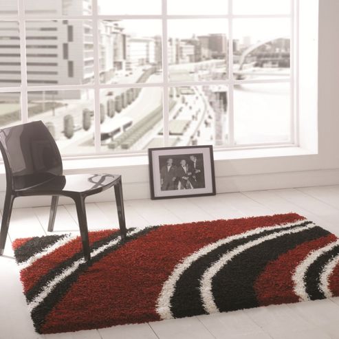 Image of Nordic Crescent Black/red 80x150 Cm Shaggy Rug