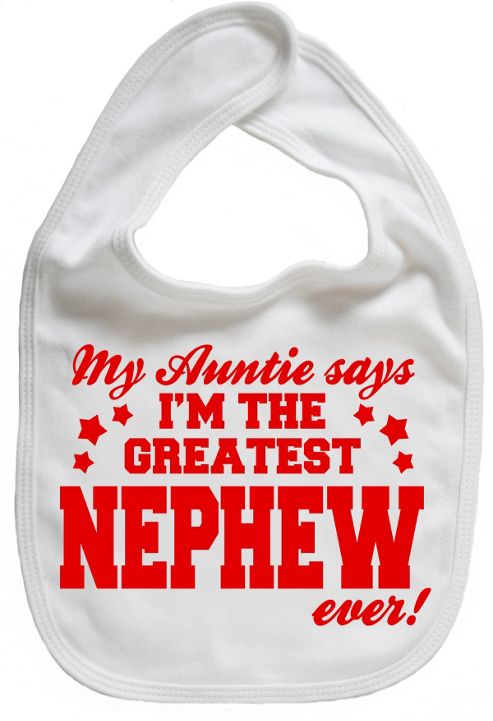 Image of Dirty Fingers, Auntie Says Greatest Nephew Ever, Baby Feeding Bib, White