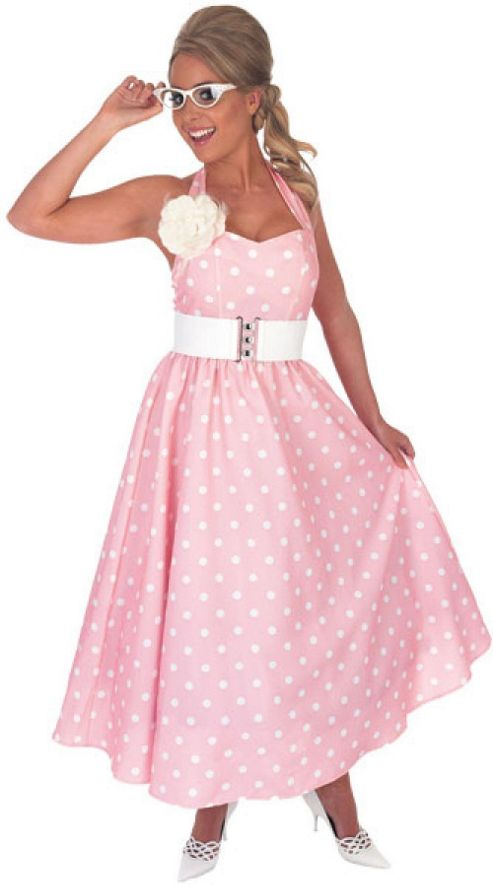 Image of 50's Pink Polka Dot Dress - Adult Costume Size: 20-22