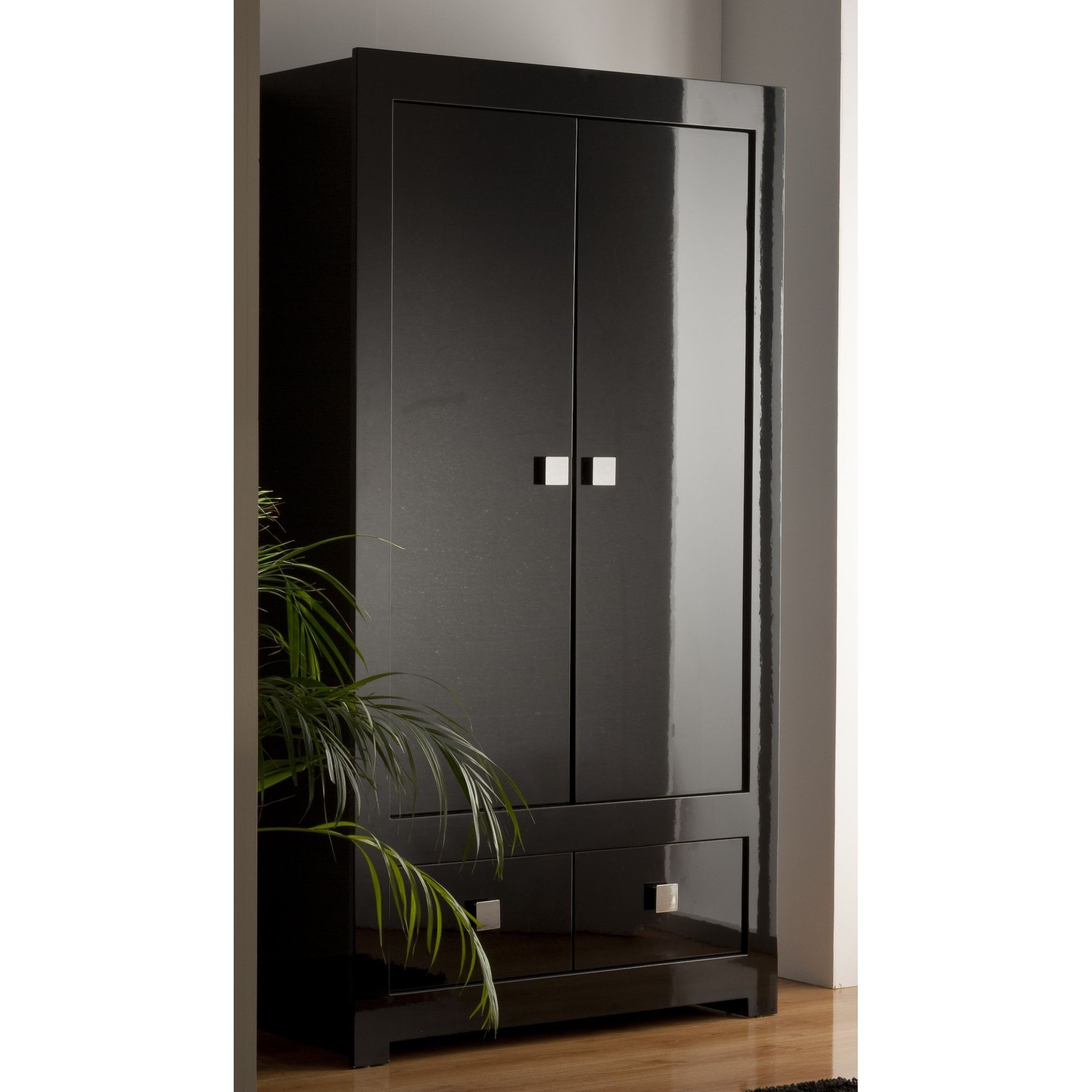 World Furniture Modena Two Drawer Wardrobe in High Black Gloss at Tesco Direct