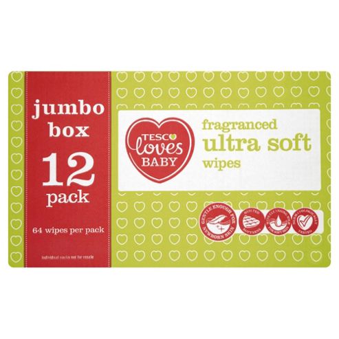Image of Tesco Loves Baby Ultra Soft Fragranced Wipes Jumbo Box 12x64