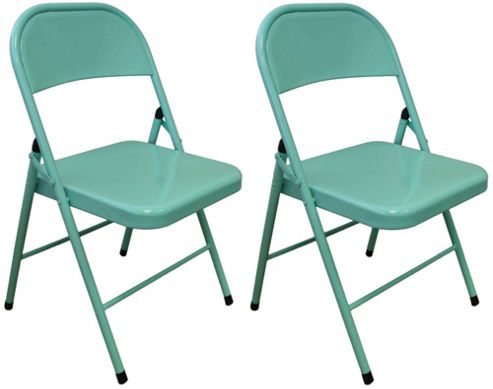 Image of Pack Of 2 Chairs -duck Egg Metal Folding Office, Computer, Desk Chairs