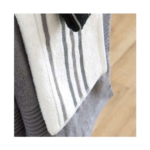 Image of Catherine Lansfield Home Java Stripe Bathsheet, 90x140, White & Grey