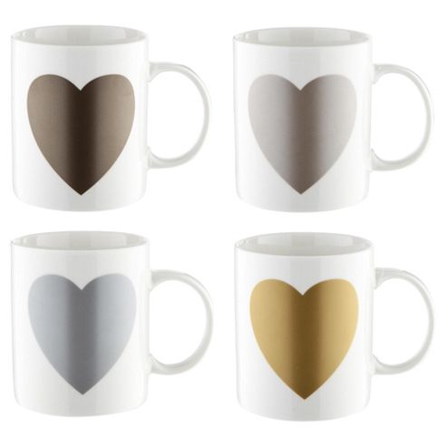 Image of Tesco Metallic Hearts 4 Pack Mugs