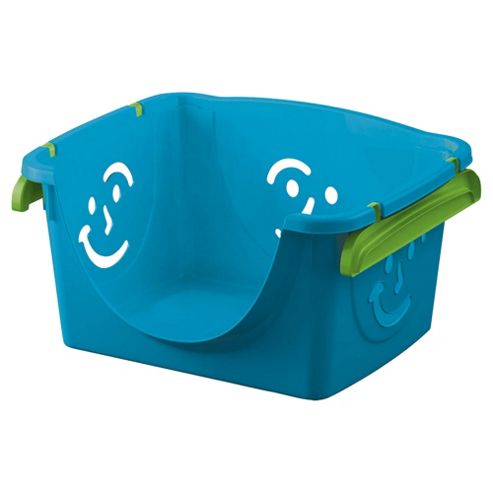 Image of Smiley Face Plastic Storage Box - Stackable - Blue