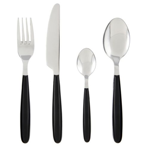 Image of Tesco Black Plastic Handle Cutlery Set, 16 Piece
